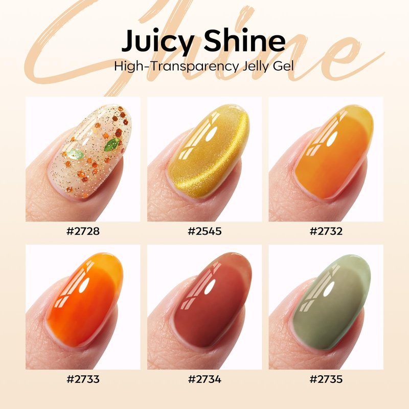 modelones Gel Nail Polish Set, 6 Colors Caramel Brown Orange Green Jelly Gel Polish Tortoise Yellow Gold Glitter Cat Eye Nail Polish with Magnet& Wooden Stick Soak Off LED DIY Gift
