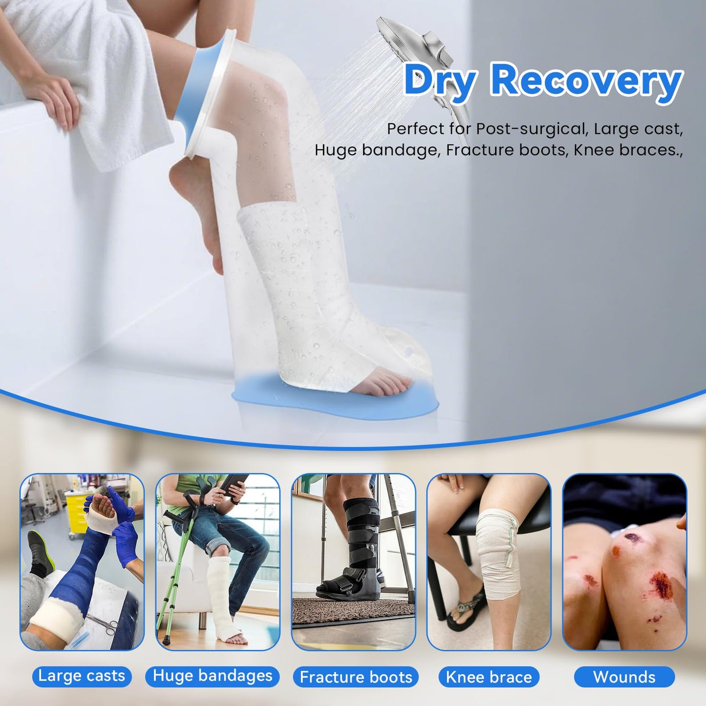 Waterproof Extra Wide Leg Cast Cover for Showering After Surgery with Non-Slip Bottom, Extra Large Waterproof Foot Protector Cover for Plus Size Adults, Lager Casts, Surgery Casts Boots, Reusable