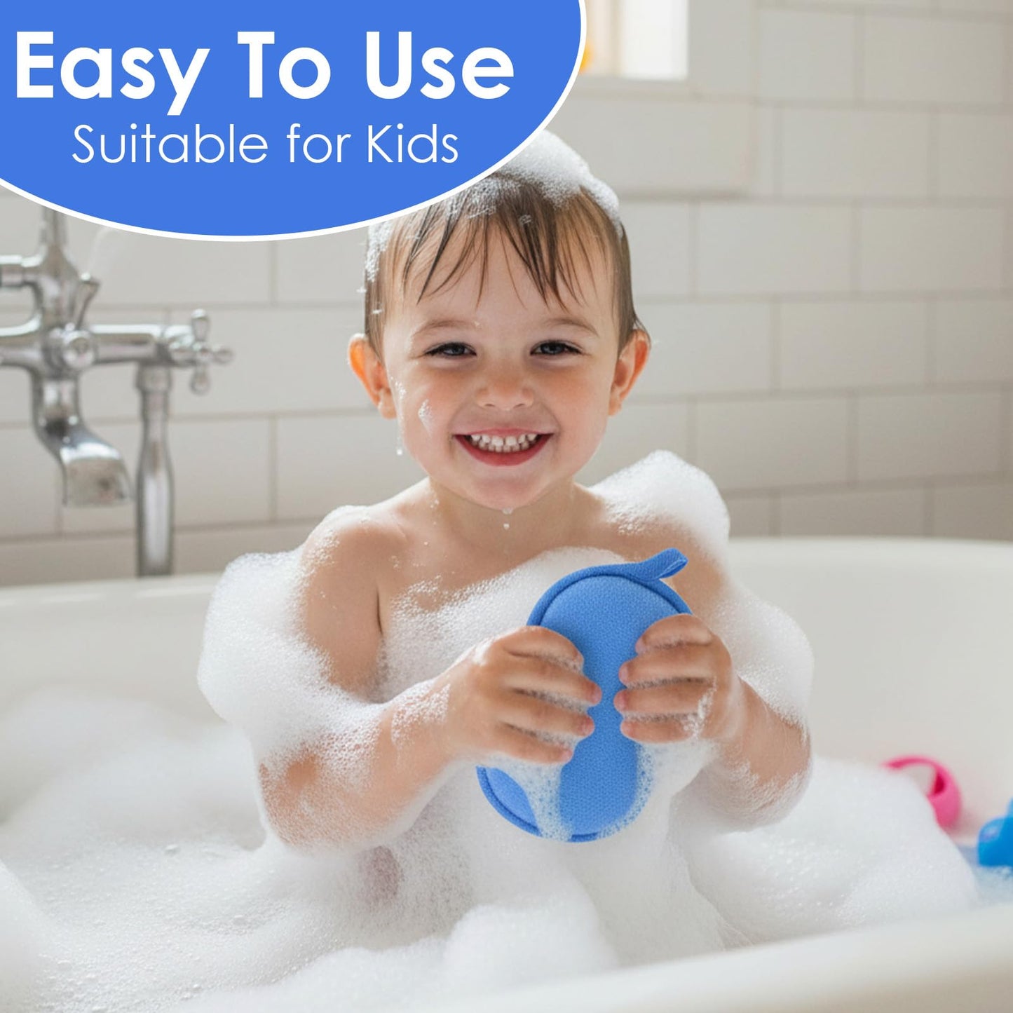 4 Pcs Baby Bath Sponge, Plant Fiber Kids Bath Sponges, Soft Absorbent Exfoliating Kids Loofah with Hanging Hole, Double-Sided Absorbent Reuseable Gourd Baby Sponge for Bathing Fit All Skin
