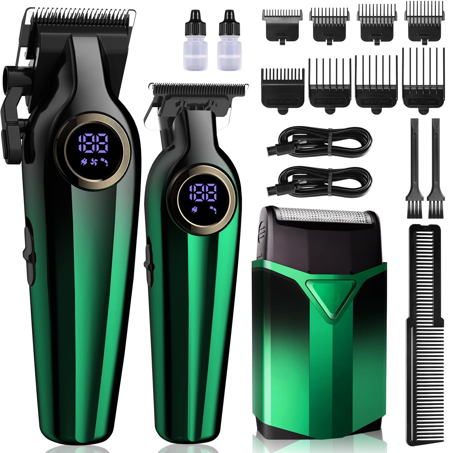 BILLAR® Hair Clippers for Men with Beard Trimmer, Professional Clippers & Beard Trimmers Set, Electric Razor Shavers for Men, Cordless Men’s Grooming Kit for Nose, Face, Hair (Green)