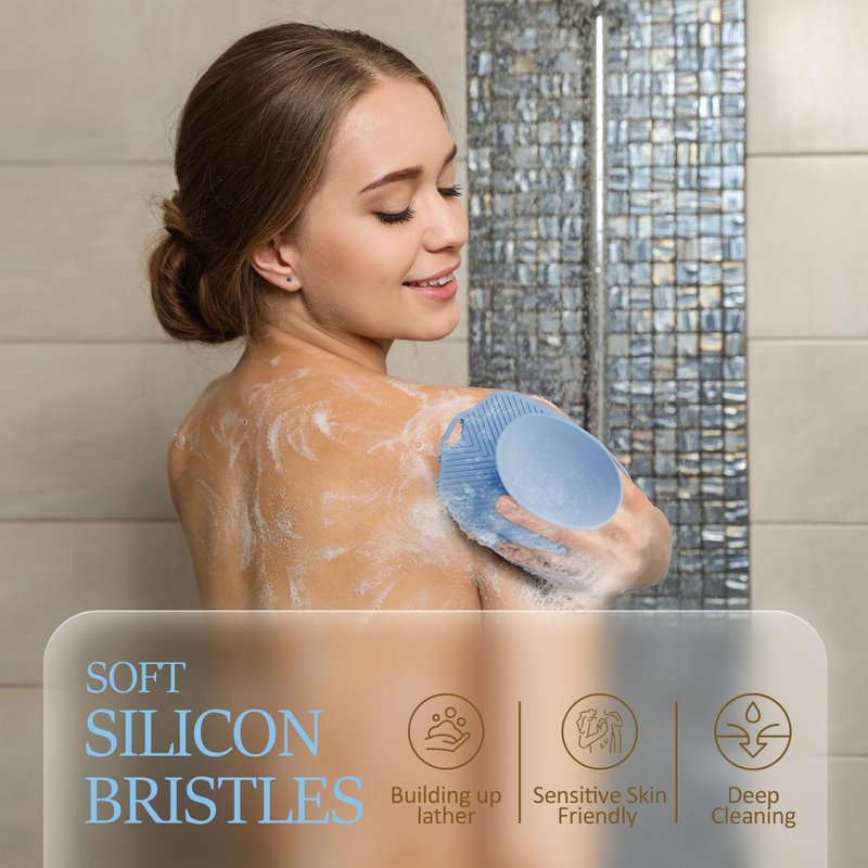ARIOSOX, Soft Silicone Body Scrubber, Gentle Like a Hand Exfoliating Your Skin and Build Up Lather Easily, Back Large Suction Cup Easy to Store, Long-Lasting & Deep Clean (Blue)