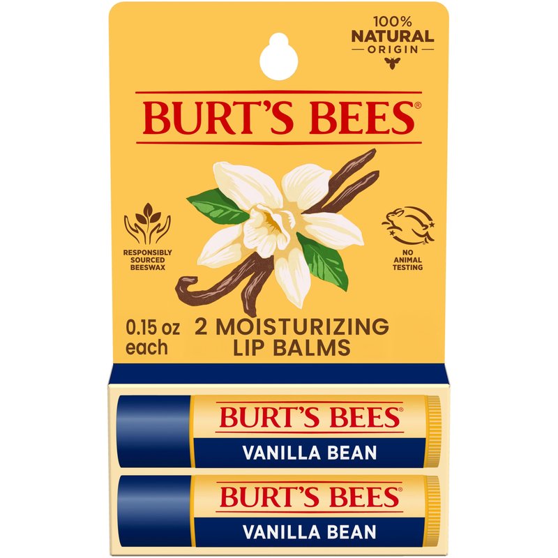 Burt's Bees Vanilla Bean Moisturizing Lip Balm, 100% Natural Origin, Mother's Day Gift, 2 Tubes, 0.15 oz