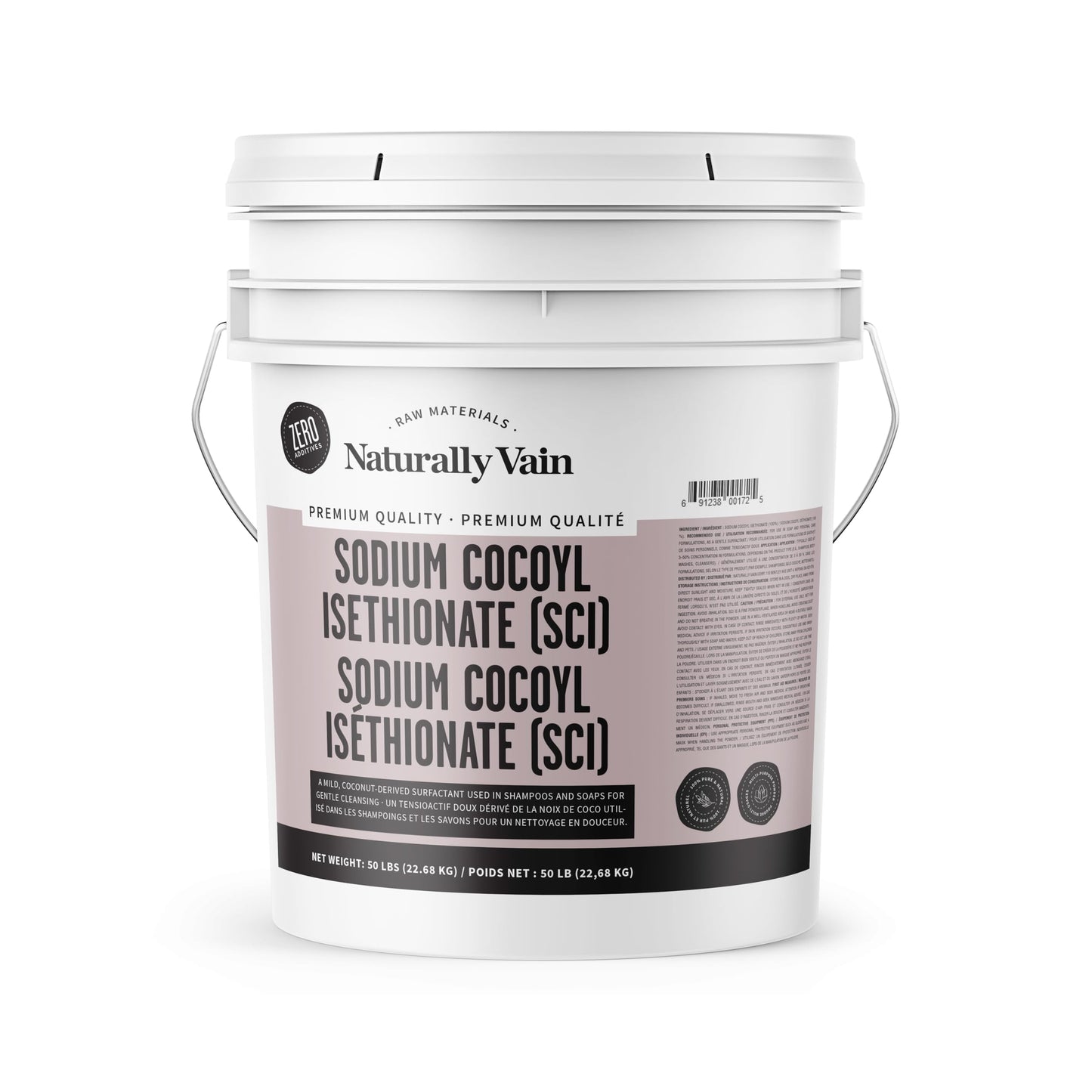 Naturally Vain Sodium Cocoyl Isethionate SCI Powder, Mild Coconut-derived Surfactant for Making Bar Soap, Shampoo Bars, Bath Bombs, DIY Cosmetics, Skin Care, Hair Care, Body Wash Product(50Lbs)