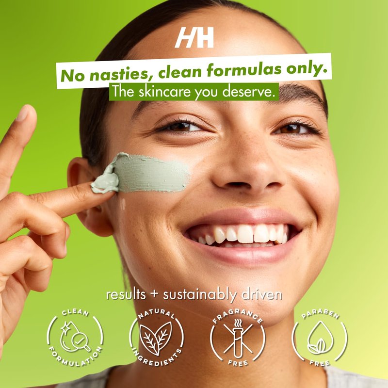 Handmade Heroes Green Tea EGCG Clay Mask – Facial Treatment Mask for Pore Minimizing, Oil Control & Calming. Detoxifying Clay Mask for Blemish Prone Skin