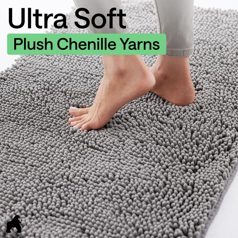 GORILLA GRIP SoakSTOPPER Dog Door Mat, 36x24 Machine Washable Rug Absorbent Doormat Captures Moisture Mud Dirt, Quick Dry Soft Chenille Entryway Rugs Indoor Entrance Mats for Dog Paws, Grey