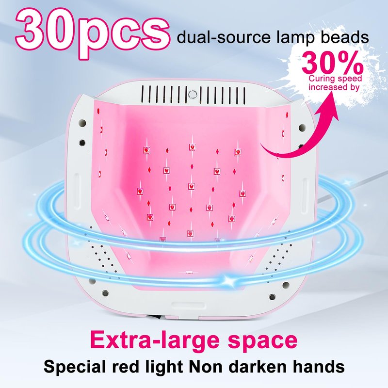 MEKK Cordless UV LED Nail Lamp, 54W UV Light for Gel Nails with Hand-Friendly Red Light, Auto Sensor Professional Flash Cure Lamp with Rotatable LCD Display for Salon and Home, Checkered Design, Pink