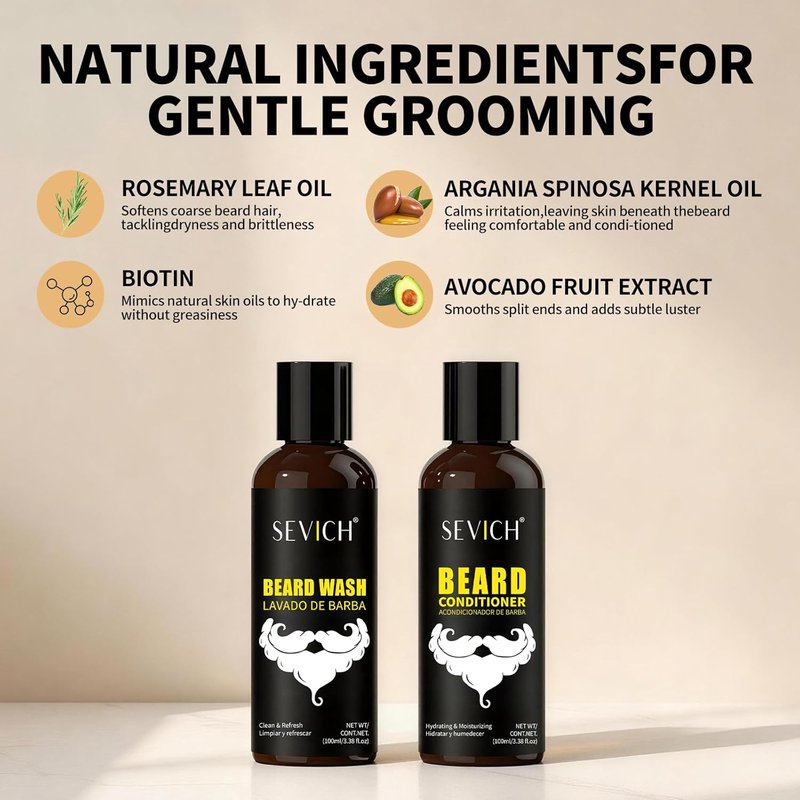 Beard Wash and Conditioner Set for Men - Natural Argan & Jojoba Oil | Deep Cleansing & Moisturizing 2-in-1 Kit