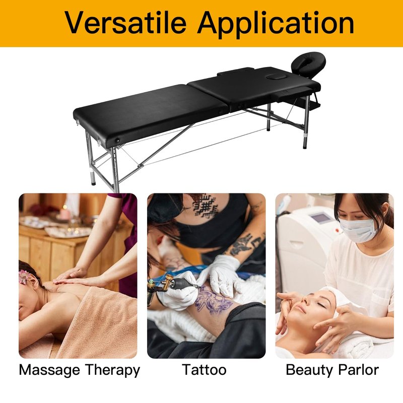 Senrob Massage Tables Portable 24" Wide Adjustable Folding Massage Bed, Lightweight Aluminum Esthetician Bed, Tattoo Chair for Client,Tattoo Table for Spa and Beauty Professionals (Black)