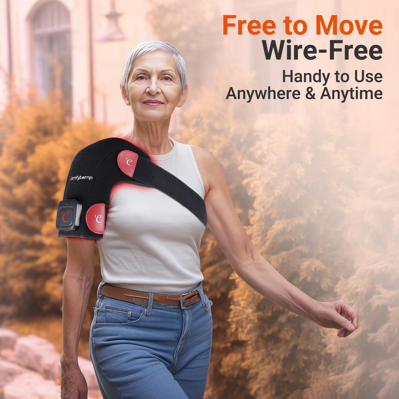 Comfytemp Cordless Red Light Therapy for Shoulder, 94 LEDs Wearable Near Infrared Light Wrap, 3D Portable Flexible Wrap with Timer, 660nm & 850nm, Gifts for Women Mom Men Dad (No Massage,One Size)
