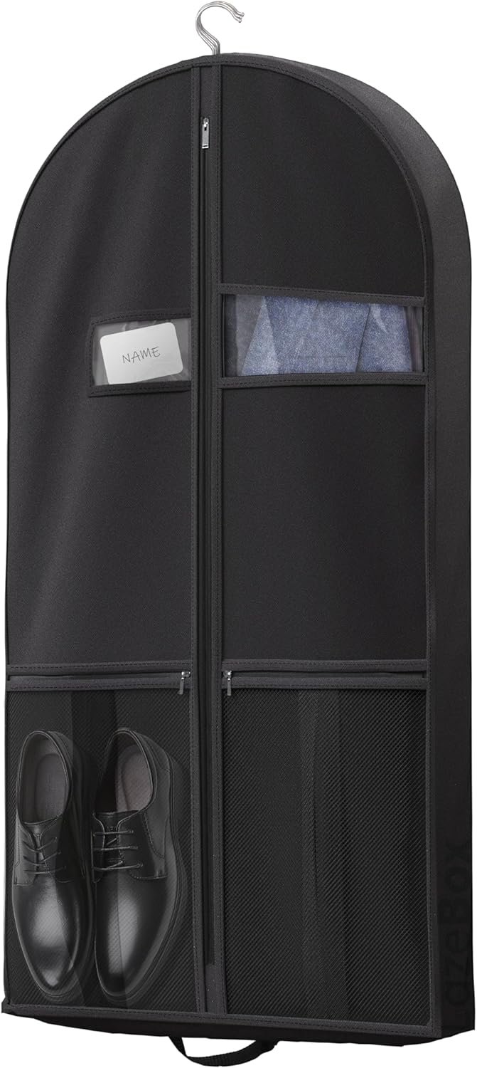 Travel Garment Bag - Heavy Duty Suit Carrier with Zipper Pocket for Suits, Tuxedos & Dresses | 43-Inch Black