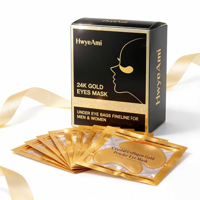 24K Gold Under Eye Patches - Rejuvenate Dark Circles & Puffiness with Collagen & Hyaluronic Acid - 20 Pairs