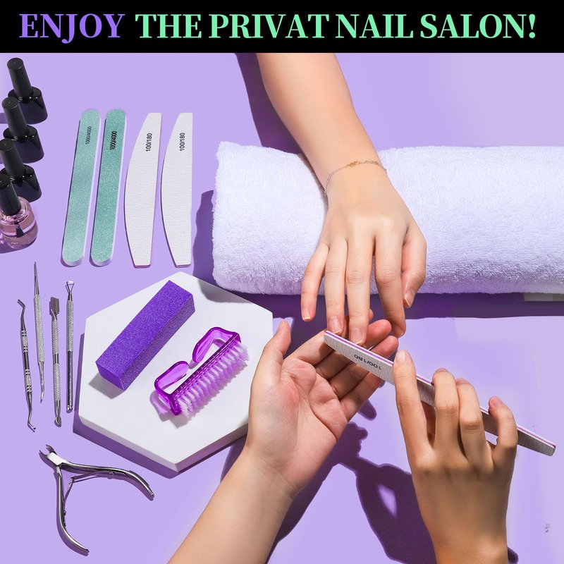 FANDAMEI Manicure and Pedicure Tools Kit, Manicure Kit, Nail Files 100/180, Nail Buffer Block, Nail Cuticle Nippers, Cuticle Pusher, Cuticle Peeler, Ingrown Toenail Tool, Toenail File, Purple