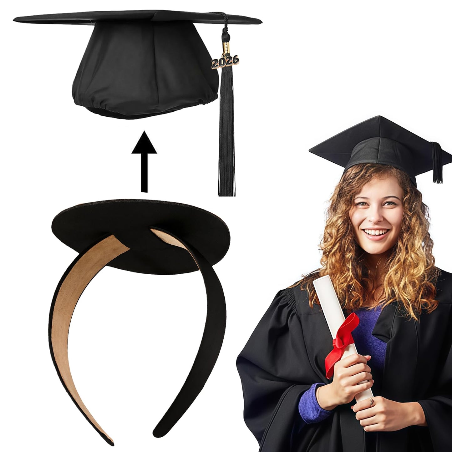 ZEYER Graduation Cap Headband Insert- Widen And Thicken Black 1 Pack, Durable Anti-fall Hair Band, Grad Hat Headband Holder for Secure Cap, Hat Accessories for Graduation Gift