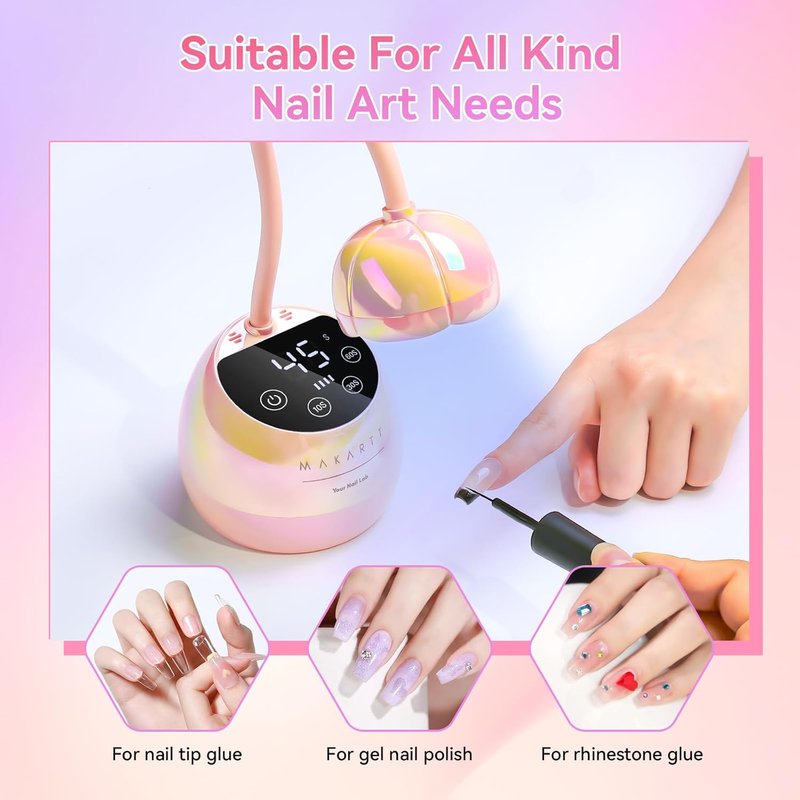 Makartt UV LED Nail Lamp - Cordless Gooseneck Light with Auto Sensor & 4 Timer Settings | Fast Curing in Glazed Pink