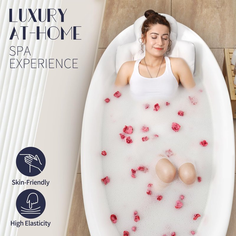 Full Body Bath Pillow for Bathtub, Thick Bathtub Cushion, Luxury Tub Pillow for Bath for Headrest Neck and Back Support White 60" x 16"