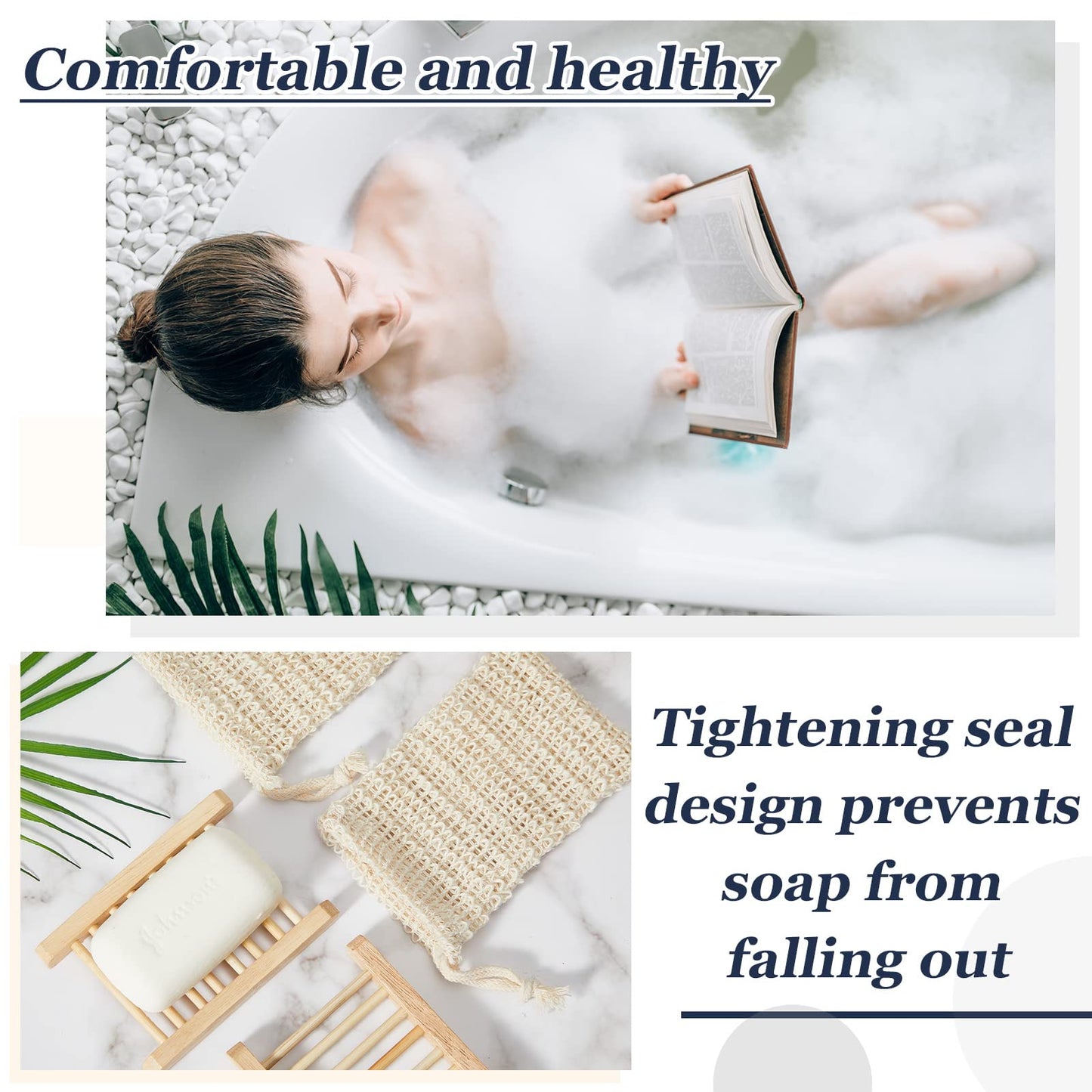 Rtteri 60 Pcs Soap Saver Bags & Bamboo Soap Holder Set Exfoliating Sisal Soaps Washing Bags Self Draining Wooden Bar Soaps Dish for Shower Bath Toilet Kitchen Restaurant