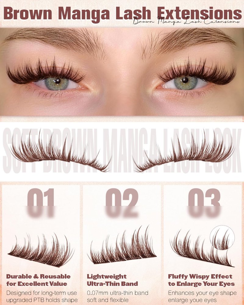 Brown Lash Clusters Kit - Wispy Eyelash Extensions 10-16mm | Soft D Curl Individual Lashes with Ultra-Thin Band