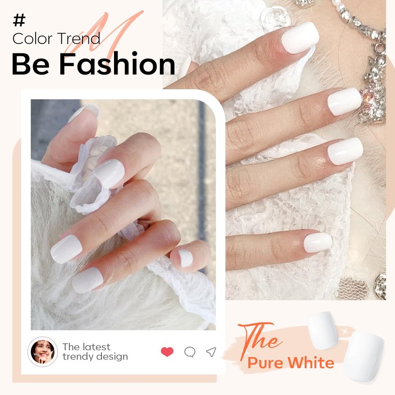 Modelones Pure White Press on Nails for Women, Summer Short Square Fake Nails, Reusable Nail Kit with Nail Glue Adhesive Tabs Mini Nail File, Nails Press Ons 32Pcs16 Sizes, Women Girl Gift