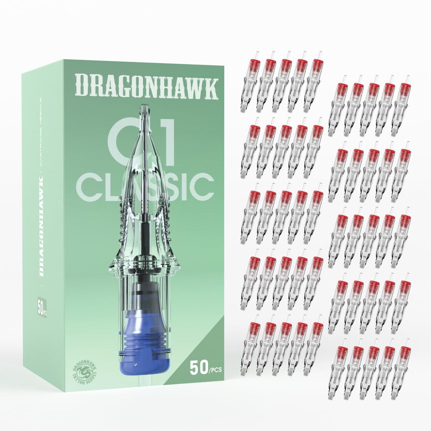 Dragonhawk Extreme 50Pcs Tattoo Cartridge Needles - #12 Standard Round Magnum Shading Set (7RM 9RM 11RM 13RM 15RM) for Color Packing, B&G; Work and Shading - Compatible with Most Rotary Machines
