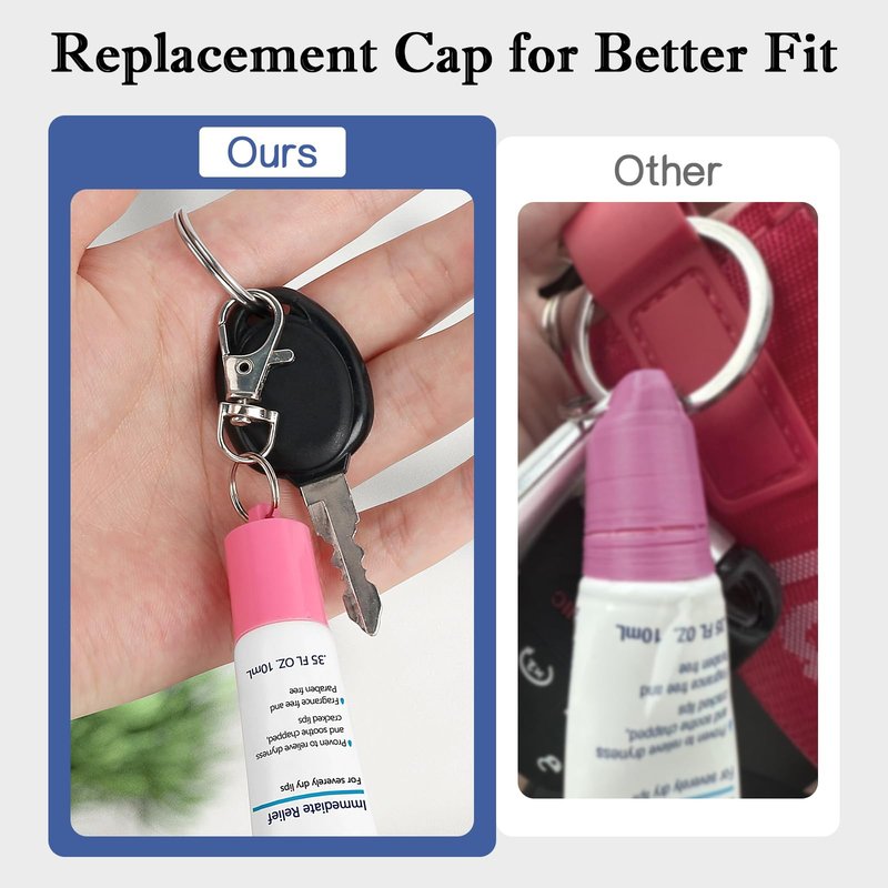 Keychain Cap Compatible with Aquaphor 0.35 oz Lip Repair, Portable Holder Keychain Cap Compatible with Aquaphor Lip Balm（Blue+Pink）