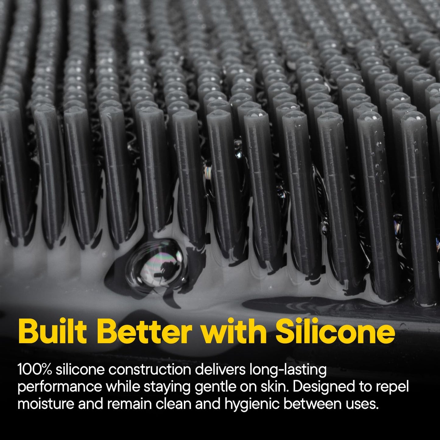 TOOLETRIES Silicone Back Scrubber for Shower Exfoliating Back Brush for Men with Long Handle, Non Slip Grip Body Washer to Clean Hard to Reach Areas, Durable Bath Accessory - Charcoal