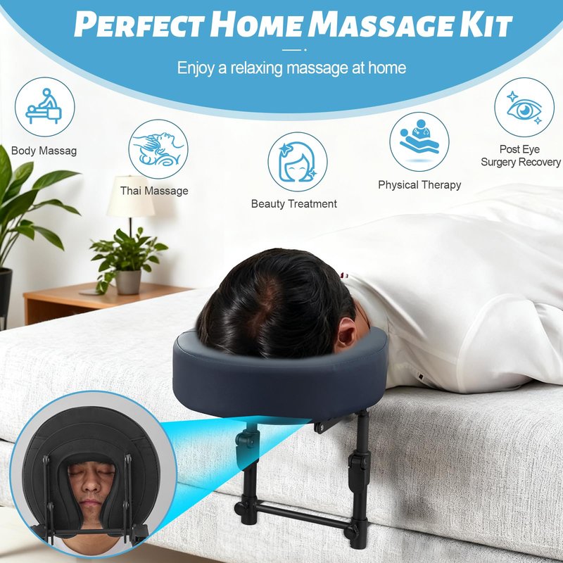 HoMove Massage Headrest for Bed, Adjustable Massage Face Cradle at Home, Portable Bed Massage Head Holder, Massage Table Head Rest for Salon Spa, Face Down Pillow After Eye Surgery, Blue