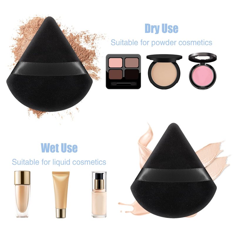 15-Piece Powder Puff Set | Soft Triangle Velour Makeup Sponges for Loose Powder & Foundation | Black, Pink, Flesh