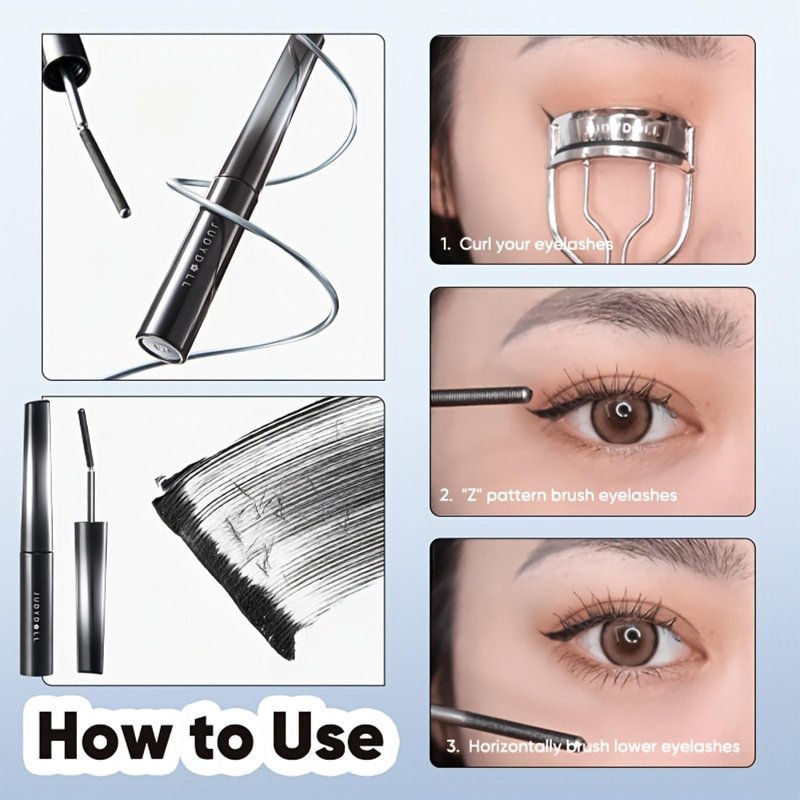 JUDYDOLL 3D Curling Eyelash Iron Mascara – Tubing Mascara with Ultra Fine Metal Wand, Contains Lengthening Fibers, Clump-Free&Smudge-Proof,Waterproof & Long-Lasting(6°Precision Design#01Black, 0.07oz)