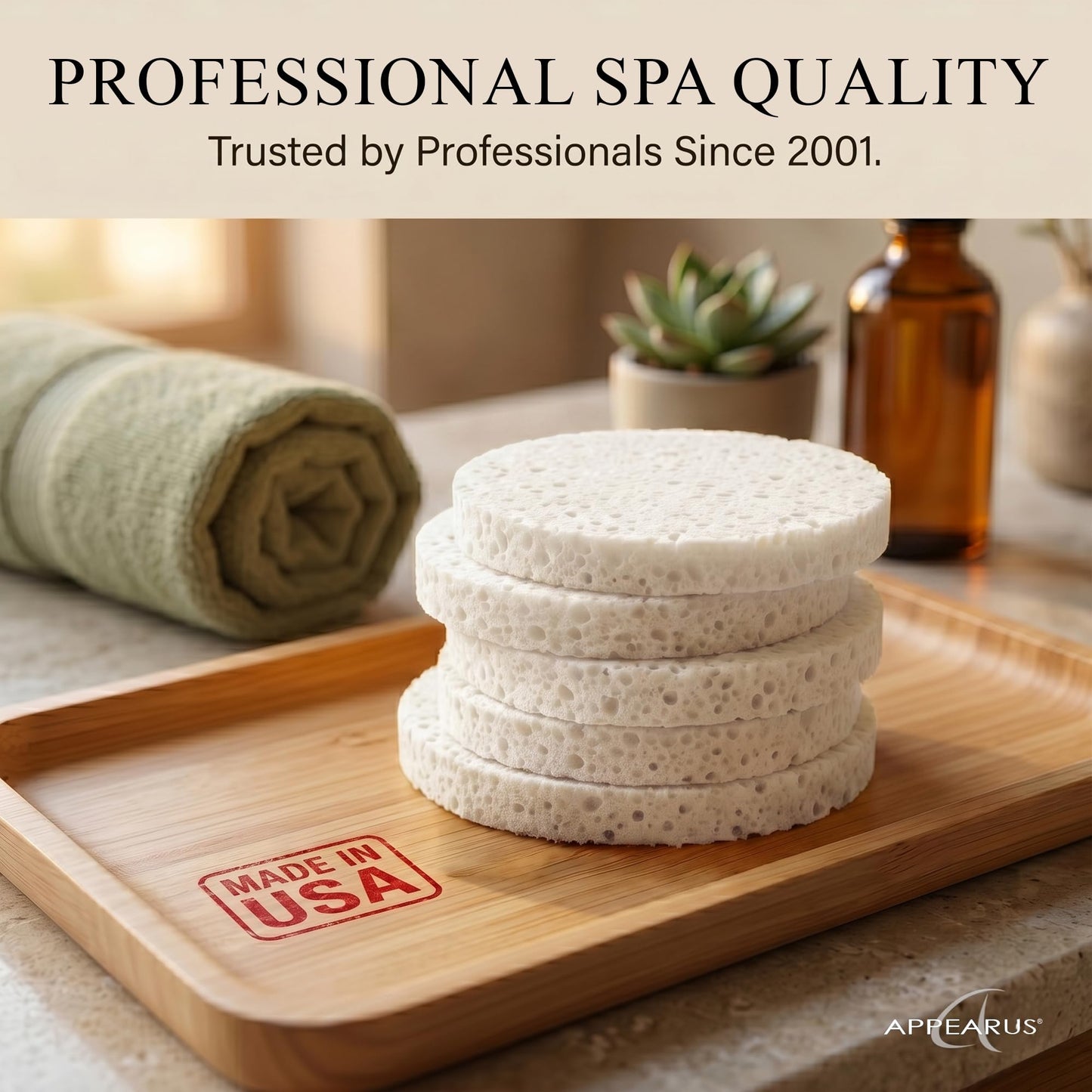 Appearus Natural Cellulose Facial Sponges – 50 Pack (Compressed) – Professional Spa Facial Sponge Pads for Cleansing, Exfoliating, Makeup Removal – White – Gentle on Sensitive Skin