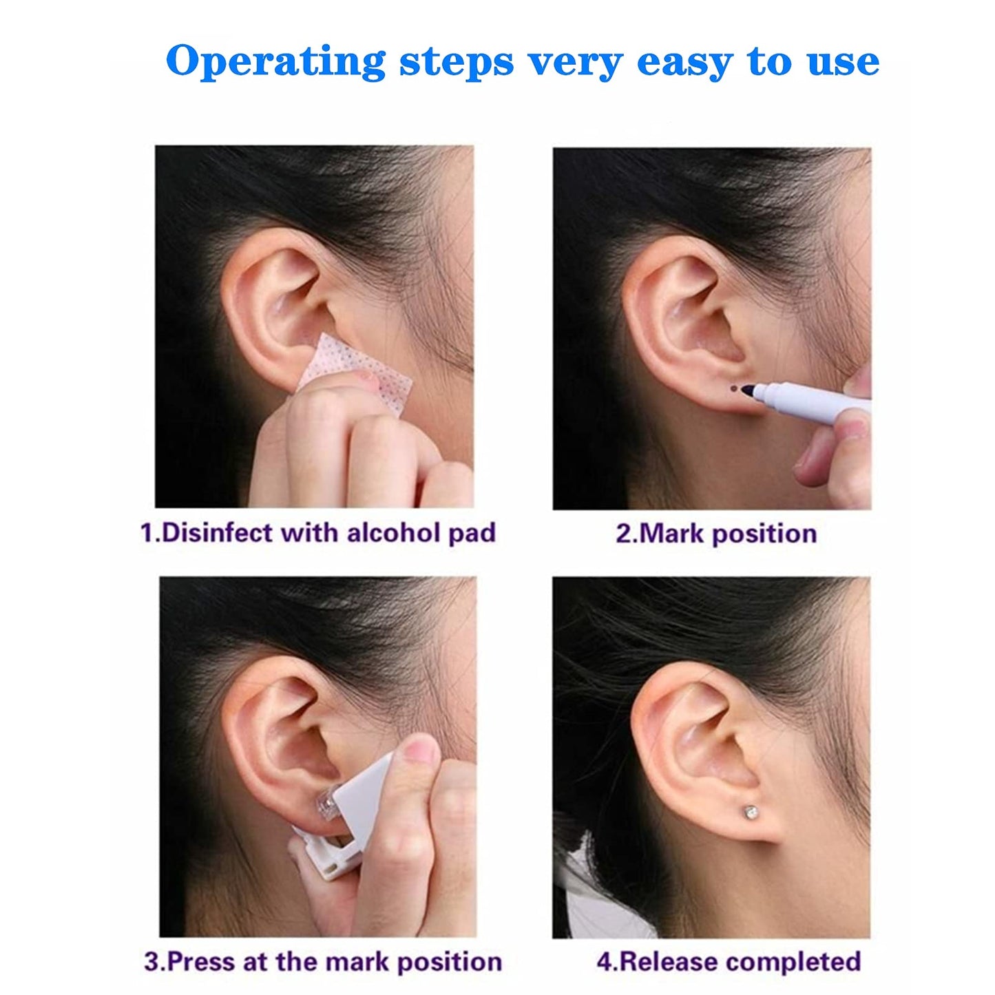YWDKJGS Ear Piercing Kit - 4 Pack Ear Piercing Kits with 4 mm Stud Earrings, Surgical Steel Material (Gold)