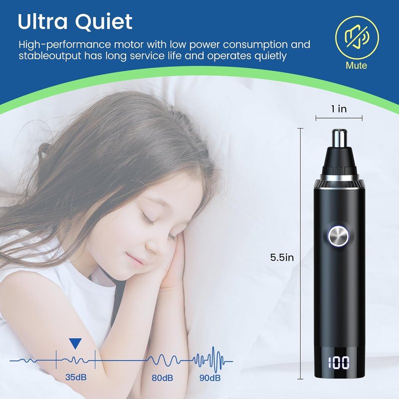 Skiennix Ear and Nose Hair Trimmer - Professional Painless USB Rechargeable Tool with Dual-Edge Blades