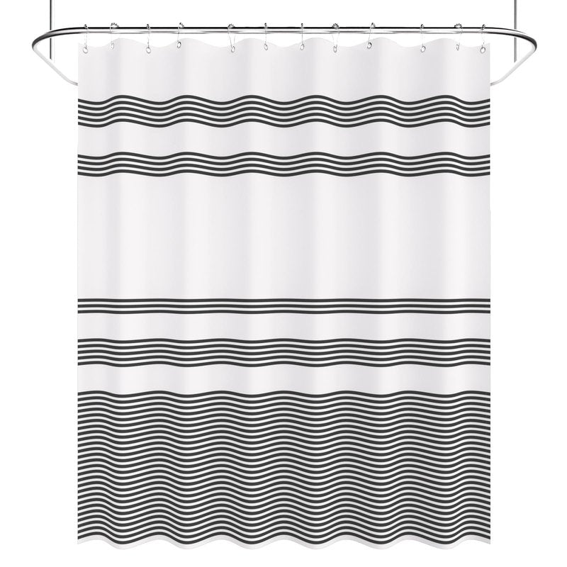 AmazerBath Shower Curtain, Washable Cloth Black Shower Curtain Sets with 12 Shower Curtain Hooks, Fabric Rustic Black and White Striped Curtain, Farmhouse Bathroom Curtains, 72x72 Inches