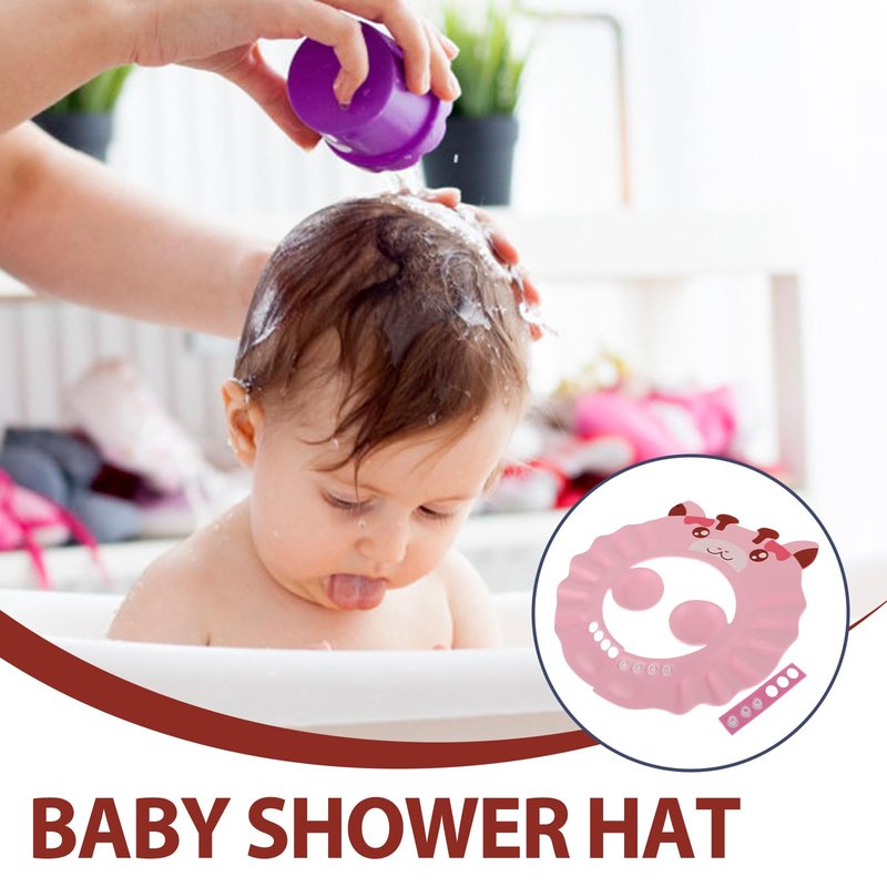 Baby Shower Cap for Washing Hair - Adjustable Hippo Toddler Shampoo Hat with Ear Flaps, Waterproof Kids Bath Visor Shield to Keep Water Out of Eyes, Infant Essentials