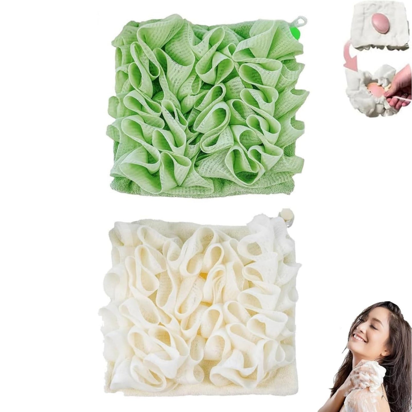 Wash Cloth Loofah Combo, The Soft Loofah and Washcloth, 2 in 1 Bath Loofahs Sponge, Loofahs Exfoliation, for Cleansing and Smooth Skin