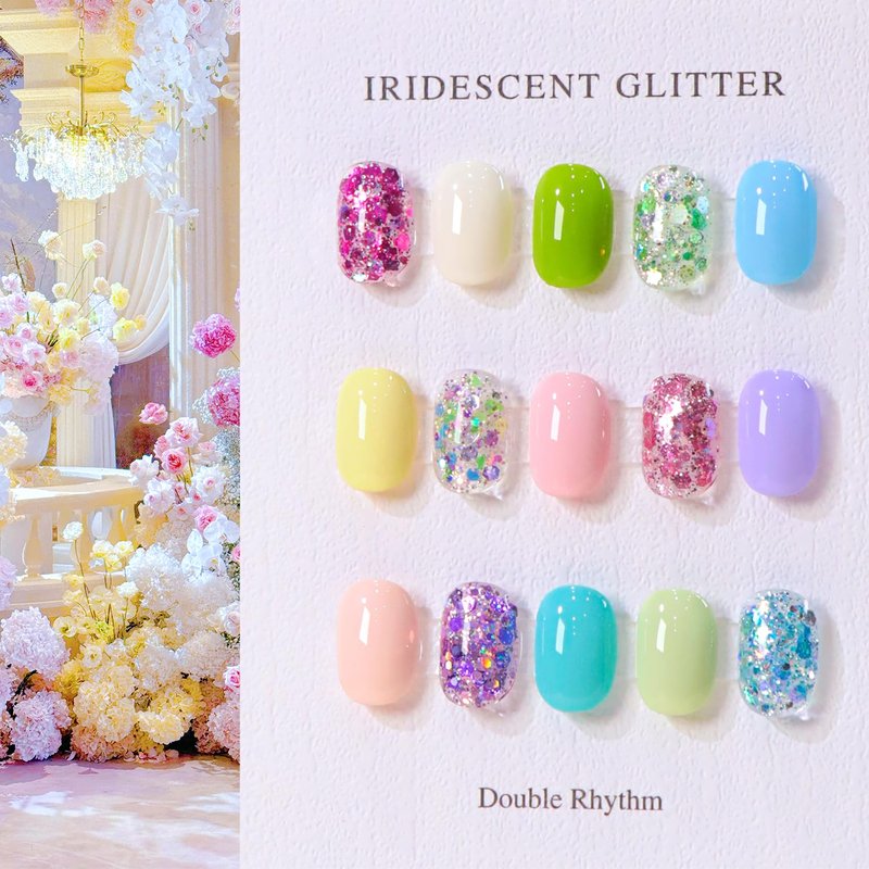 Double Rhythm Glitter Gel Polish Set of 6 Color with Display Borad 15 ml Full Size Cat Eye Magnetic Gel Nail Kit Shimmer Soak Off Manicure Salon DIY at Home (Iridescent Pink Red Rose Blue- T6-97)