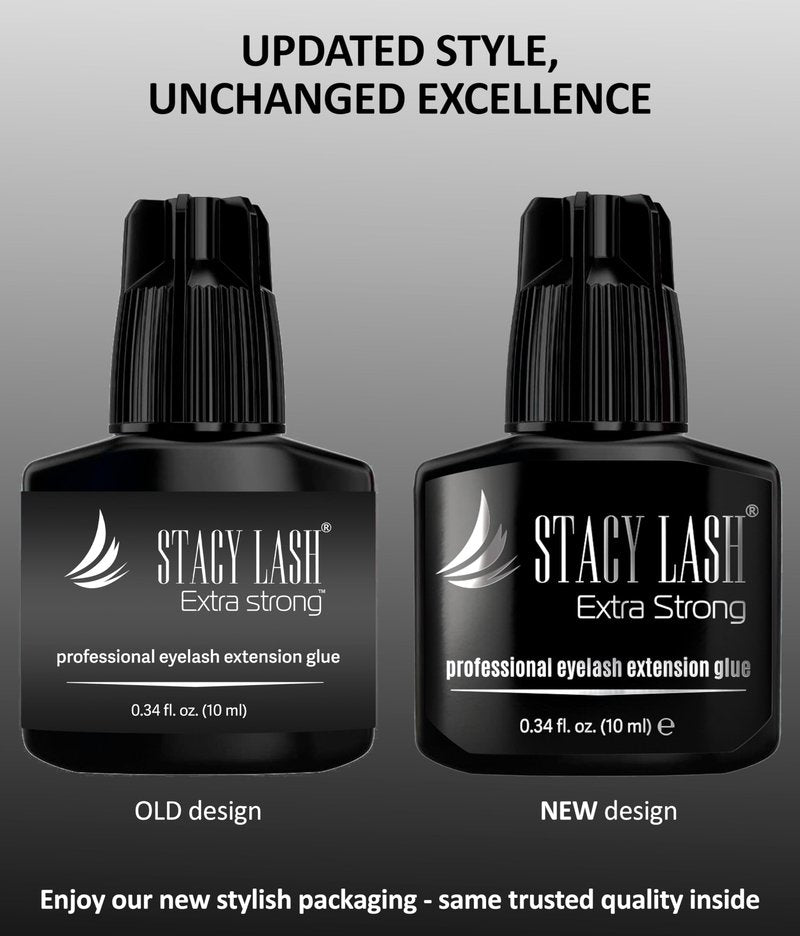 Extra Strong Eyelash Extension Glue Stacy Lash (0.34 fl.oz / 10 ml) / 0.5-1 Sec Dry/Retention – 8 Weeks/Black Adhesive