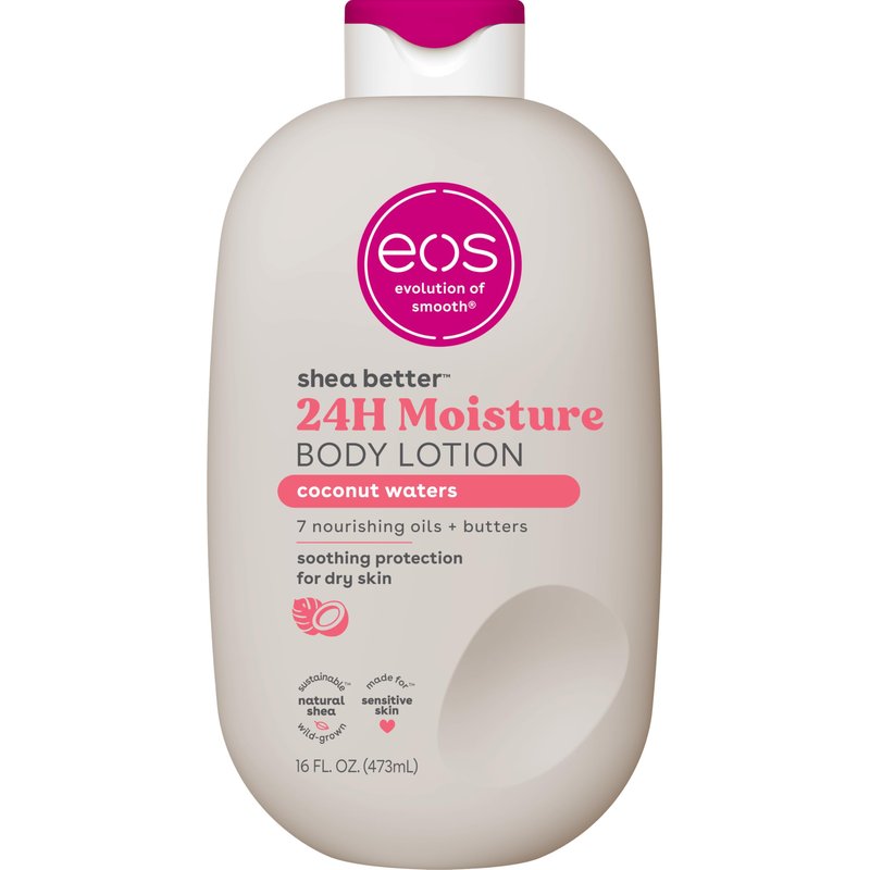 eos Shea Better Body Lotion Coconut Waters, 24-Hour Moisture Skin Care, Lightweight & Non-Greasy, Natural Shea, Vegan, Coconut Body Lotion, 16 fl oz