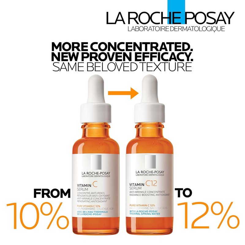 La Roche-Posay Pure 12% Vitamin C Serum - Hydrating Face Serum with Hyaluronic & Salicylic Acid | Boost Radiance, Reduce Wrinkles, 1 oz