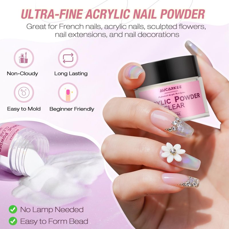 Acrylic Nail Kit – Professional Clear Acrylic Powder and Liquid Set with Nail Brush, Nail Prep Dehydrator and Primer- Beginner-Friendly DIY Kit