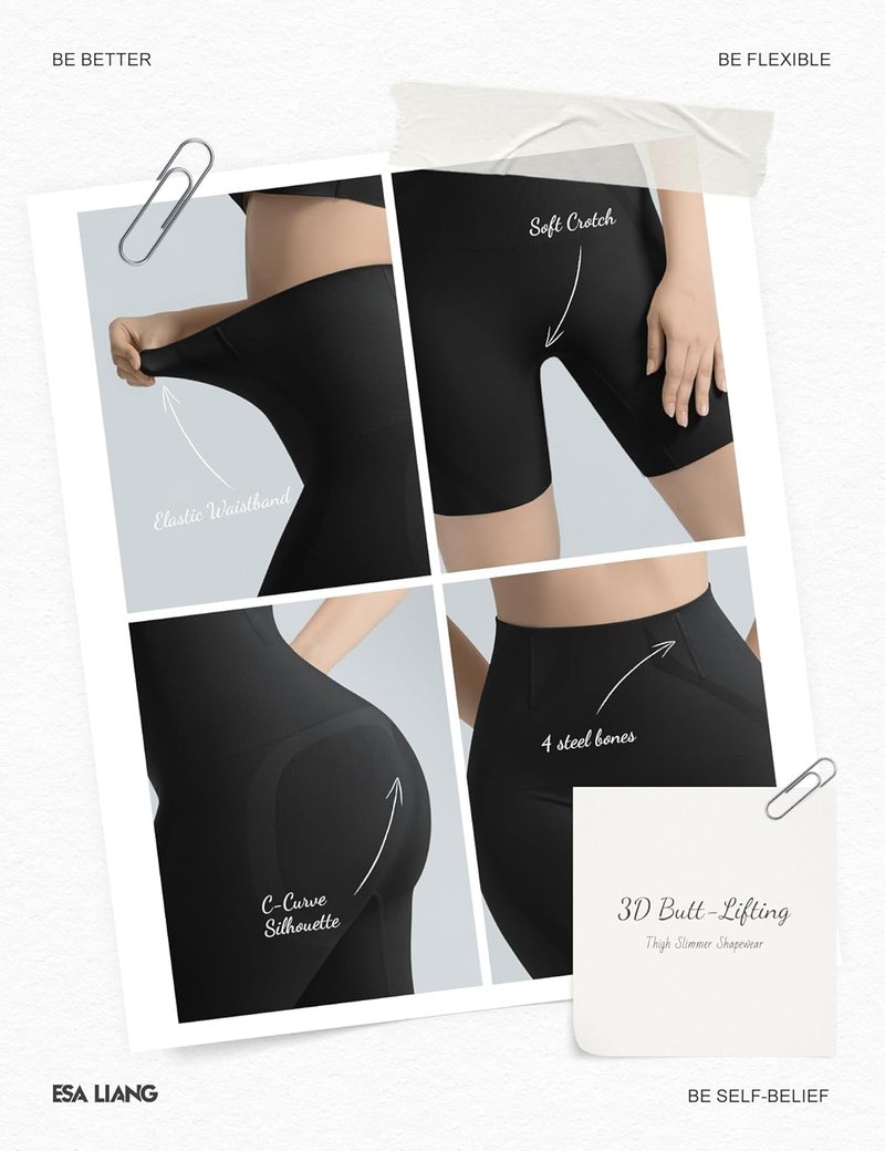 Esa Liang Shapewear - High Waisted Tummy Control Shorts | Thigh Slimmer Body Shaper for Women