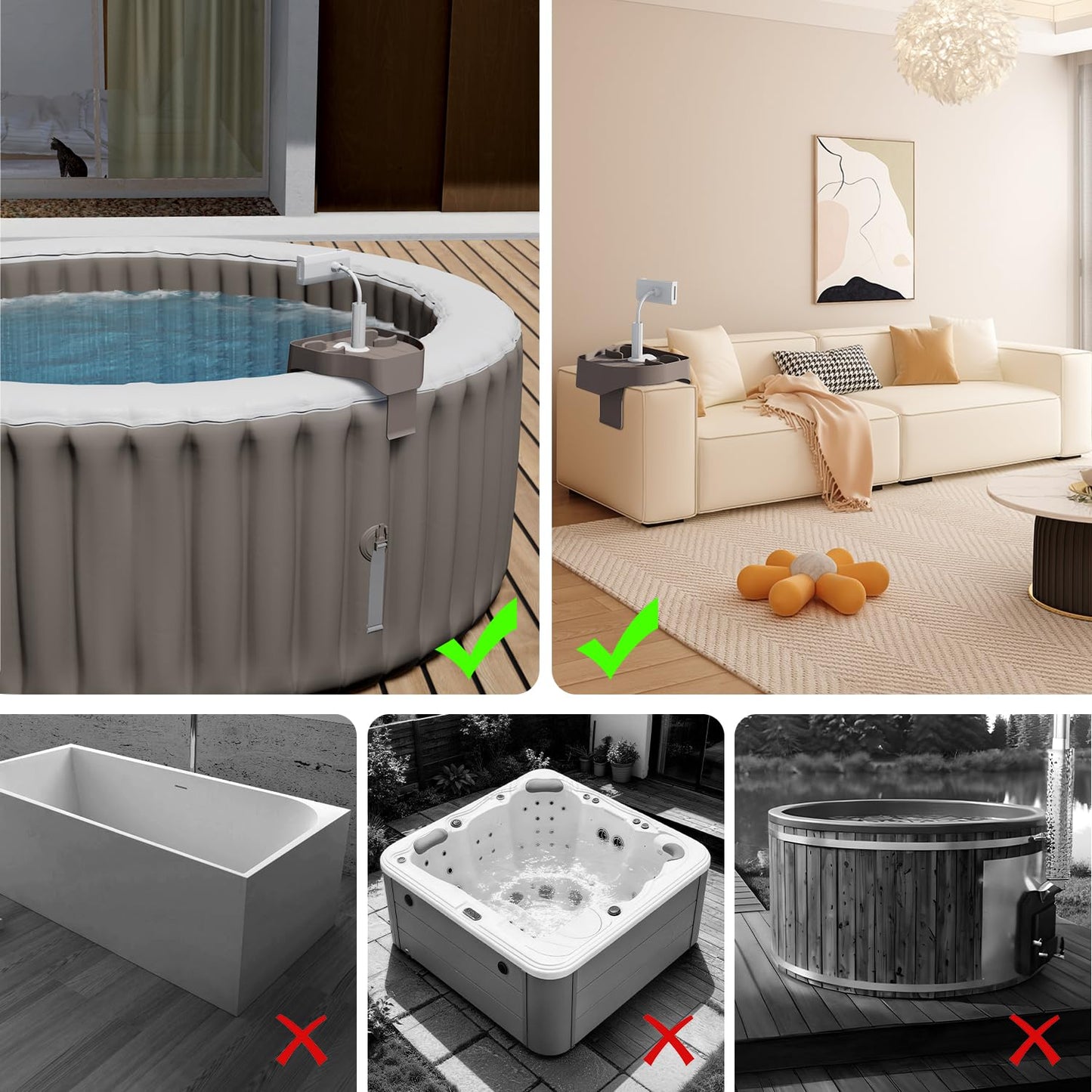 POOLCOMFT Hot Tub Table Tray with Adjustable Phone Holder, Caddy Holds 2 Drinks for Outdoor Inflatable Pool & Spa, Hot Tub Accessories for Adults, Idea Gifts for Women, Mom