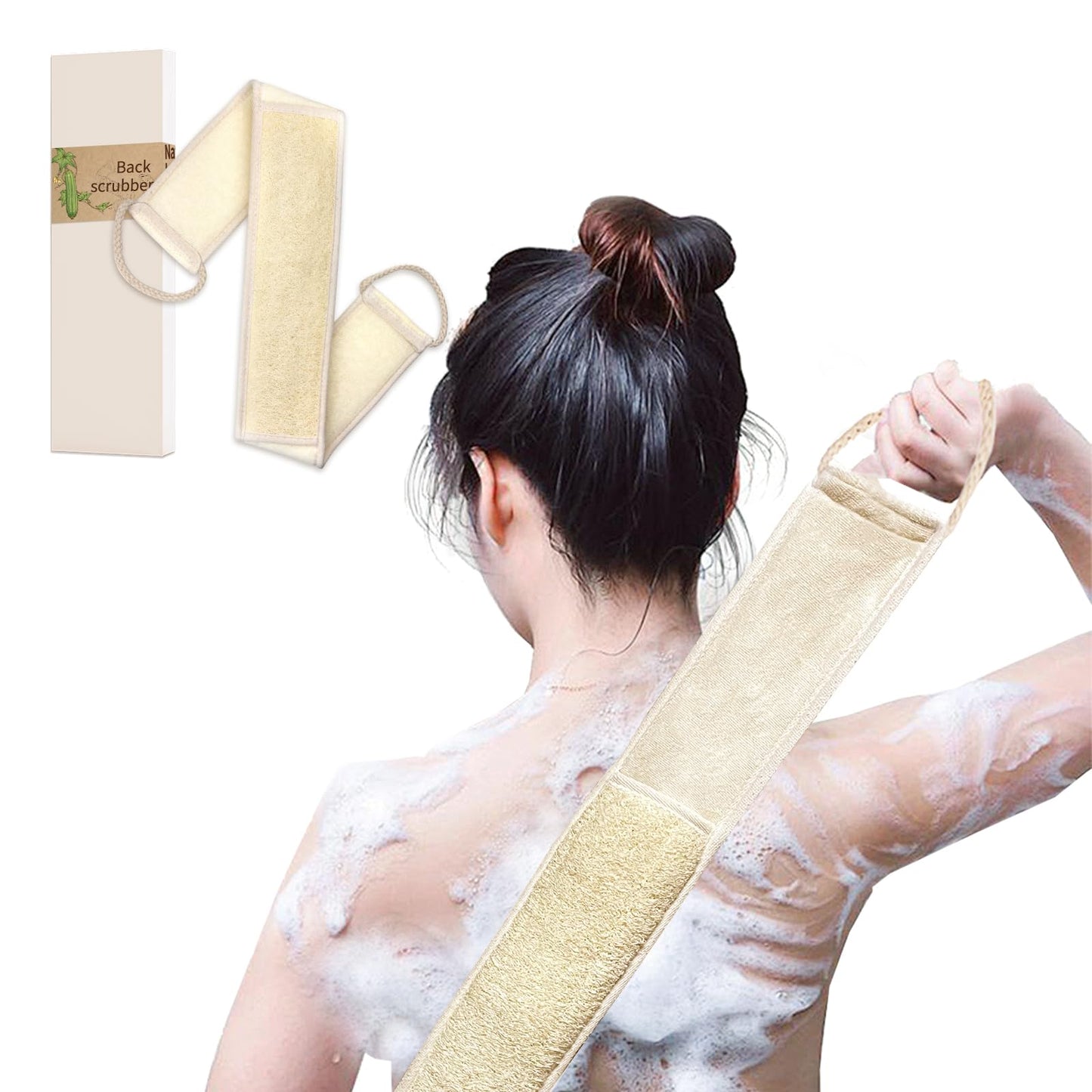 Natural Loofah with Handle,Back Scrubber for Shower Exfoliating Luffa On a Stick (1Pack) (TI-H1MR-7HVF)