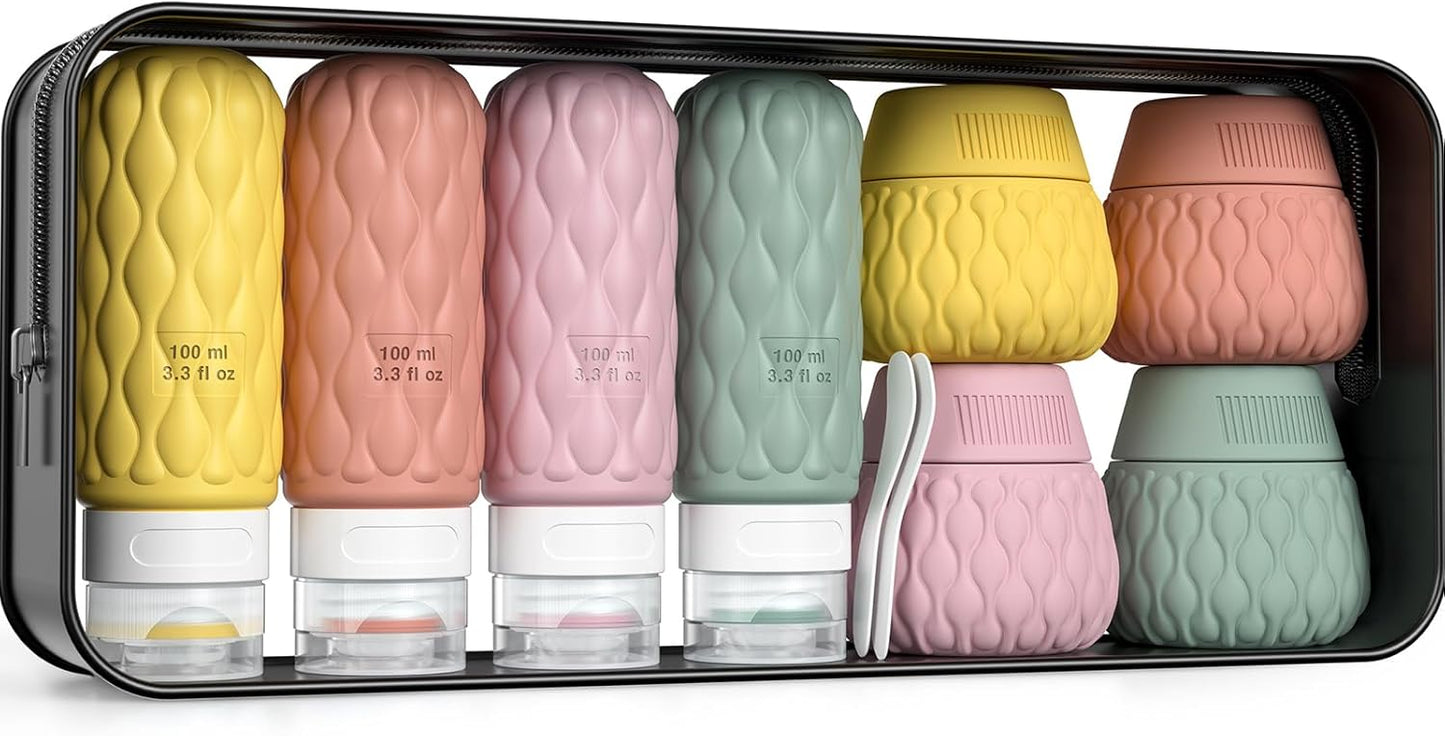 Skiennix Silicone Travel Bottles - Leakproof 8-Pack Toiletry Containers | 3.4 oz & 1.7 oz Sizes