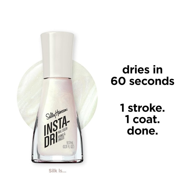 Sally Hansen Insta-Dri Nail Polish - Quick Dry, Streak-Free Shine | Semi-Opaque Milky White | 61 Silk Is…