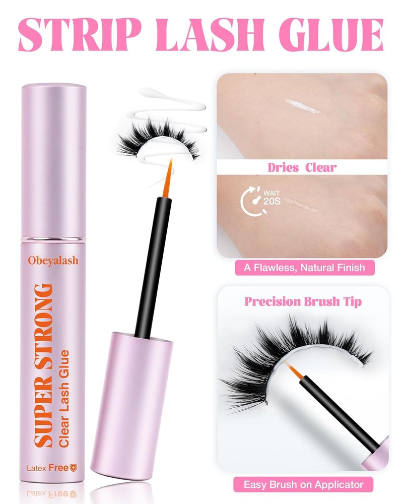 Obeyalash Strong Hold Eyelash Glue - Waterproof, Latex-Free, Quick Dry | 0.17oz Clear for Sensitive Eyes