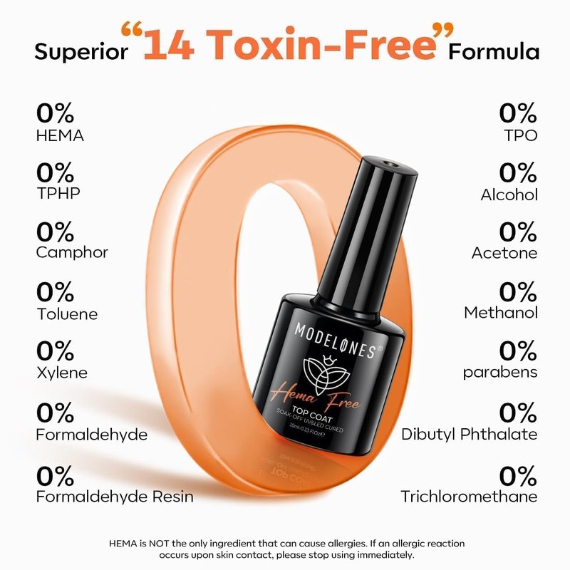 modelones Hema Free Gel Base Top Coat Set, 2 Pcs Clear Glossy Gel Nail Polish Long Lasting for Acrylic Nails Soak Off Nail Lamp Nail Art Home Salon Manicure Gift for Women