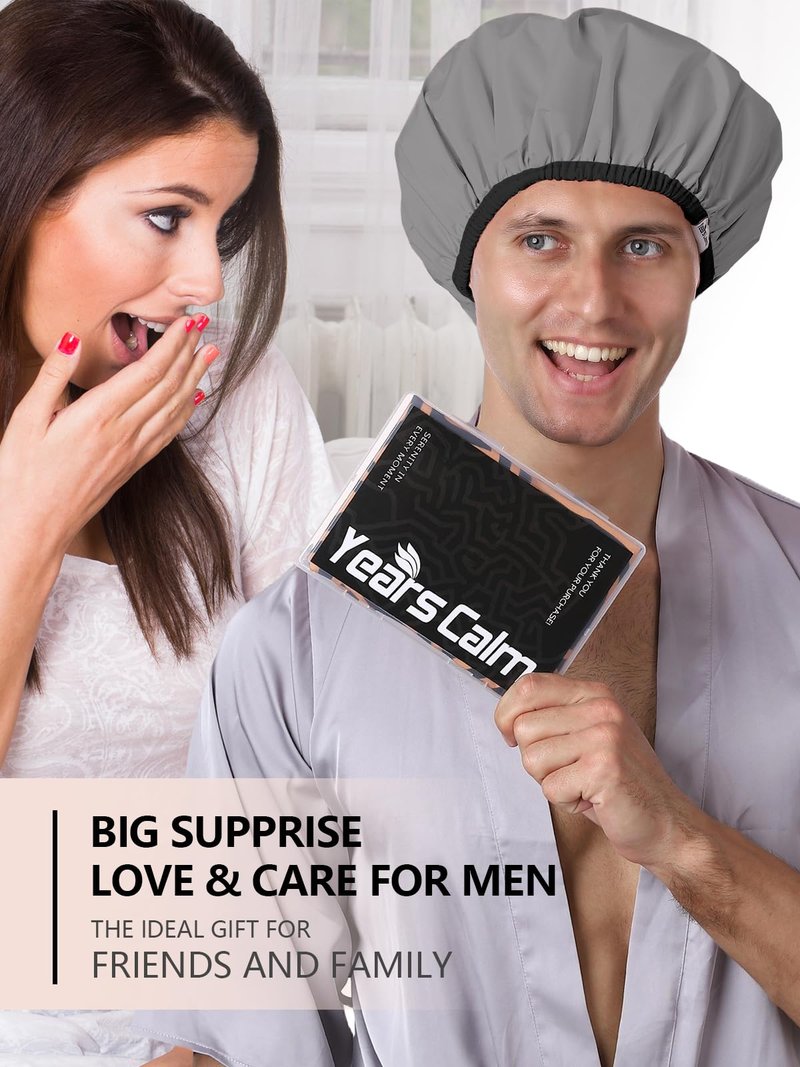 Years calm Shower Cap for Men, Waterproof Reusable Hair Cap with Dual-Layer Design, Reversible Double-Sided Use, Stretchable Elastic Band, Comfortable Fit for Shower, Gym, Hair Care & Travel