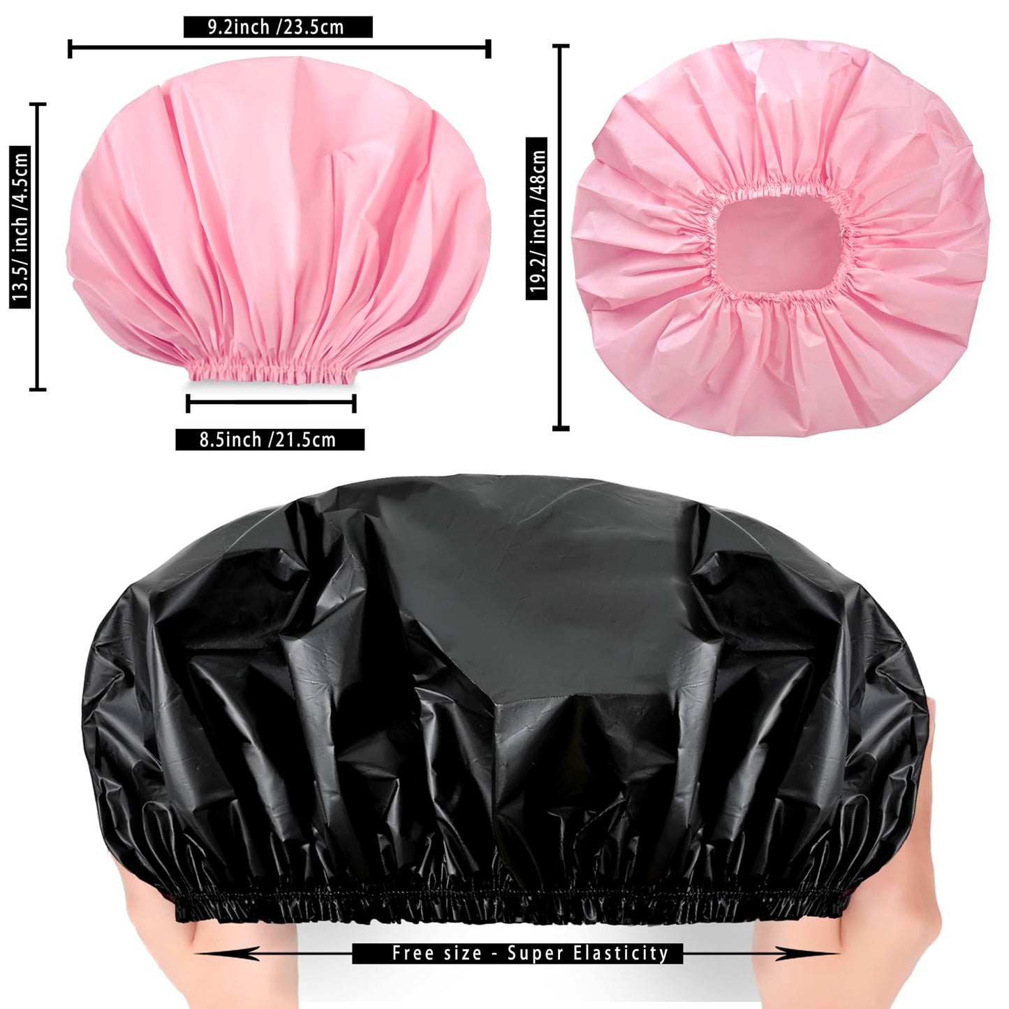 Extra Large Shower Cap 2 PCS Waterproof Shower Caps for Women, Super Jumbo Shower Cap, Reusable Super Large Bath Caps Hair Cap for Long Thick Curly Hair, Locs, Twist Braids - Black + Pink