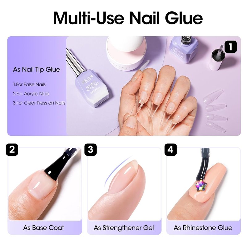 Gellen 18ML Nail Glue Gel - 4 in 1 Soak Off LED UV Adhesive for False & Acrylic Nails | Long-Lasting 28+ Days