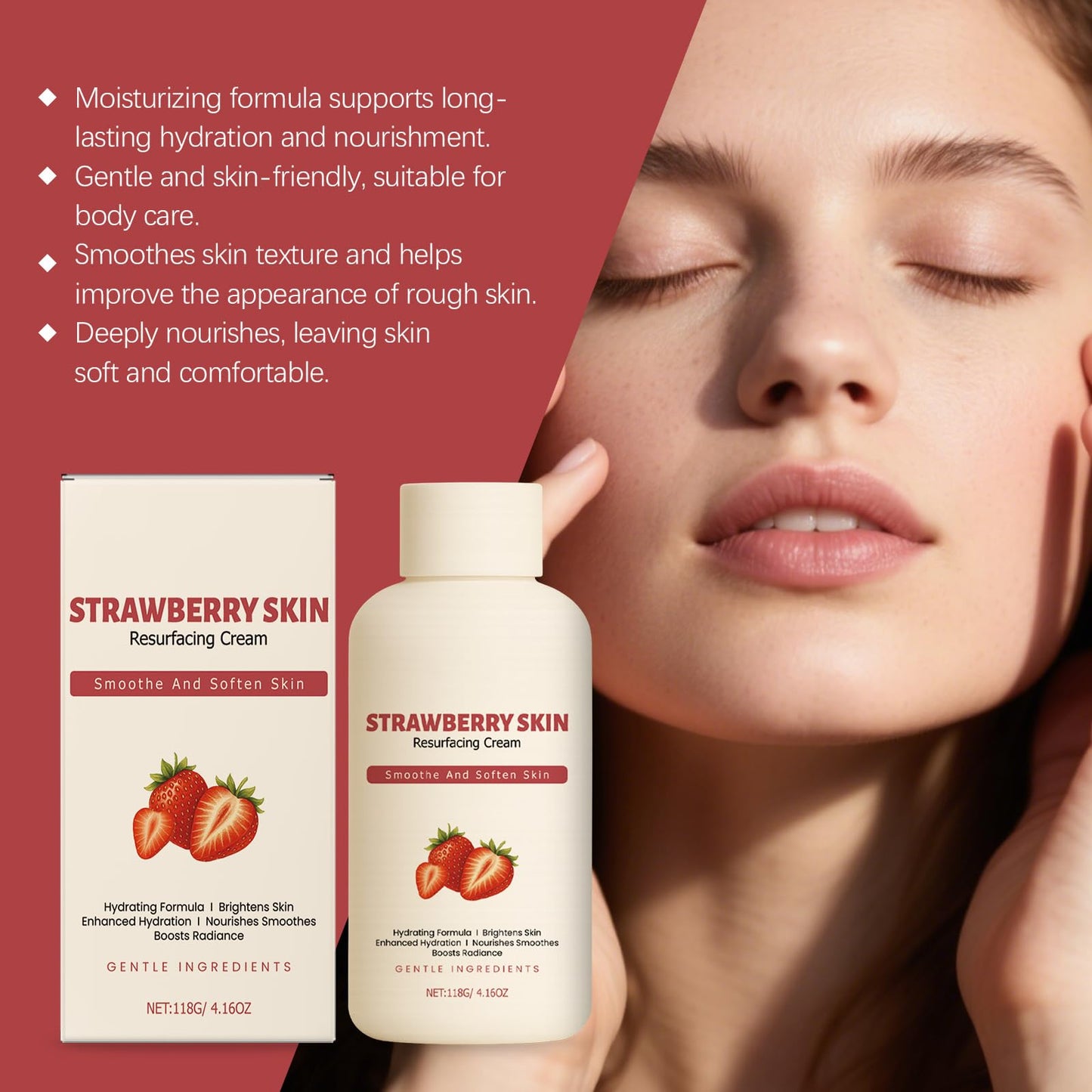 XIHAOYOO Strawberry Skin Moisturizing Cream, Legs Resurfacing Cream, Helps Reduce Chicken Skin, Body Care Cream